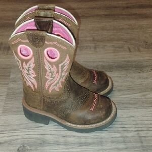 Ariat Girls Fat baby Pink and Brown Western Boots Size 9